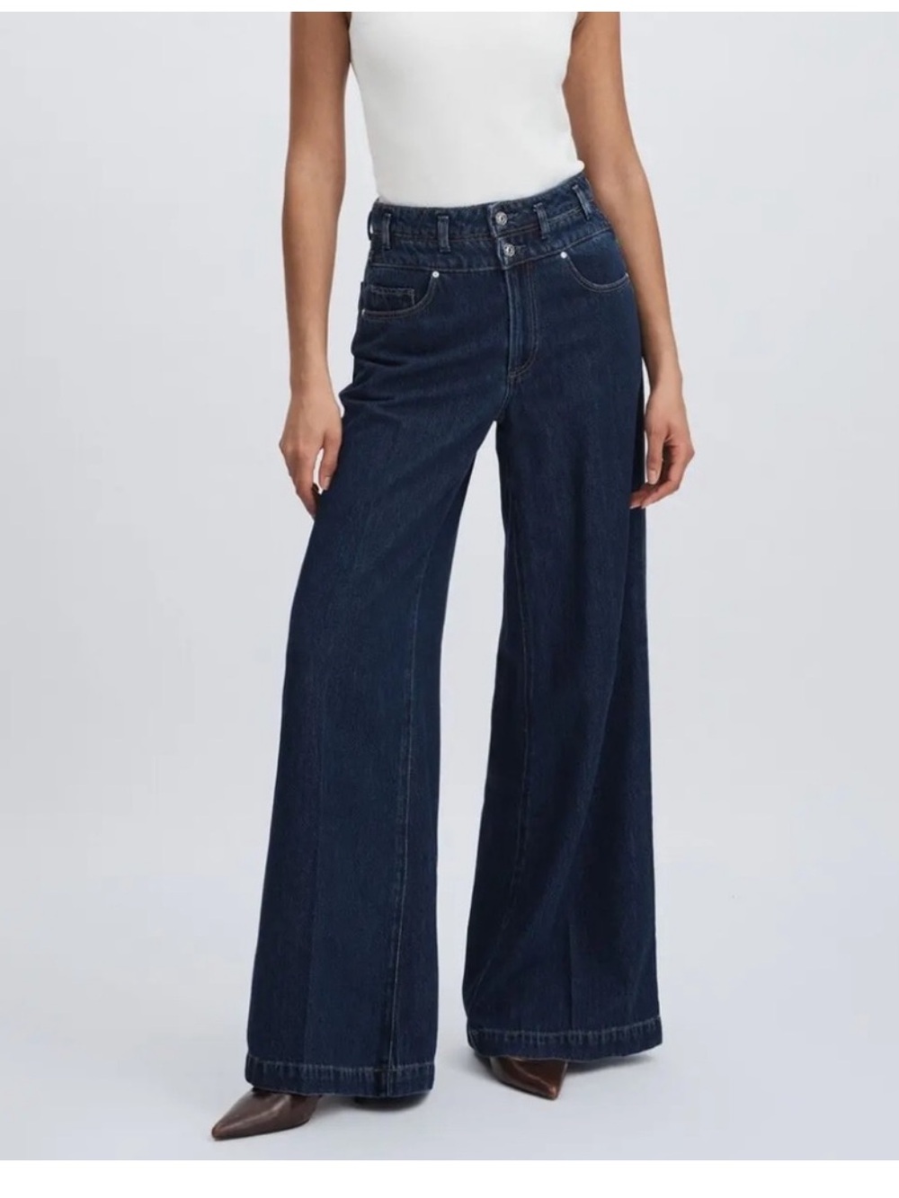 PAIGE Dark Portia Wide-Leg High-Rise Jeans